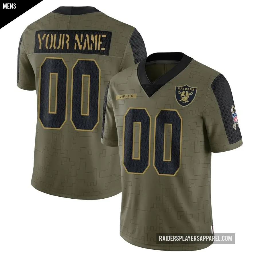 Men's Las Vegas Raiders ＃00 Custom Olive Limited 2021 Salute To Service Jersey