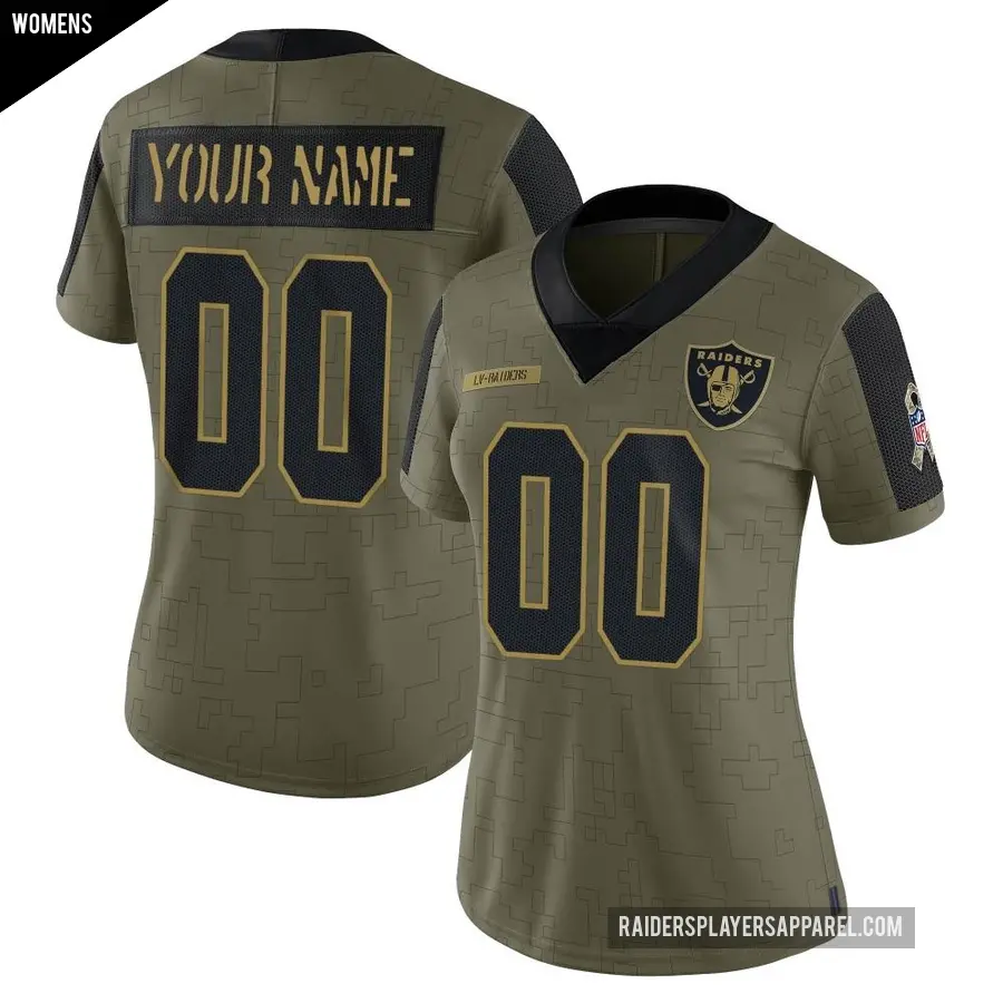 Women's Las Vegas Raiders ＃00 Custom Olive Limited 2021 Salute To Service Jersey