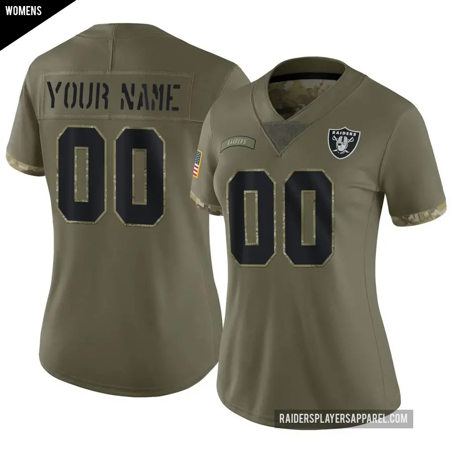 Women's Las Vegas Raiders ＃00 Custom Olive Limited 2022 Salute To Service Jersey