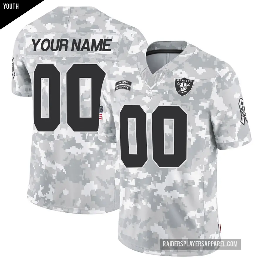 Youth Las Vegas Raiders ＃00 Custom Arctic Camo Limited 2024 Salute to Service Jersey