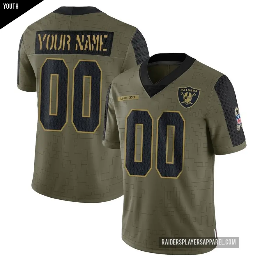 Youth Las Vegas Raiders ＃00 Custom Olive Limited 2021 Salute To Service Jersey